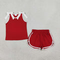Baby Girls Red Cotton Team White Bows Shirt Shorts Sets