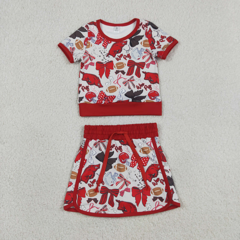 Girls Red Pig Shirts Skorts Bows Yoga Active Clothes Sets