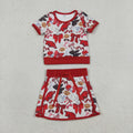 Girls Red Pig Shirts Skorts Bows Yoga Active Clothes Sets