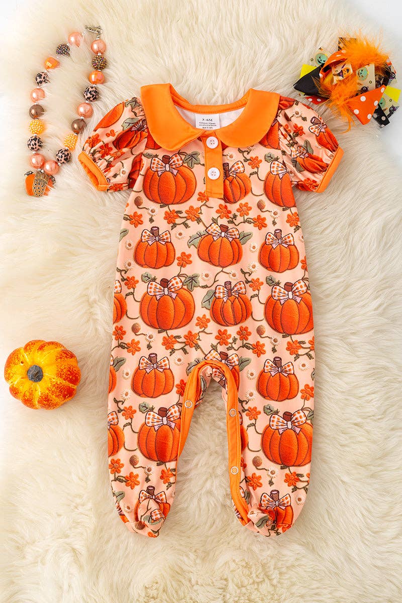 🍁Fall pumpkin printed girls baby bodysuit