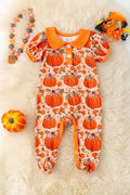 🍁Fall pumpkin printed girls baby bodysuit