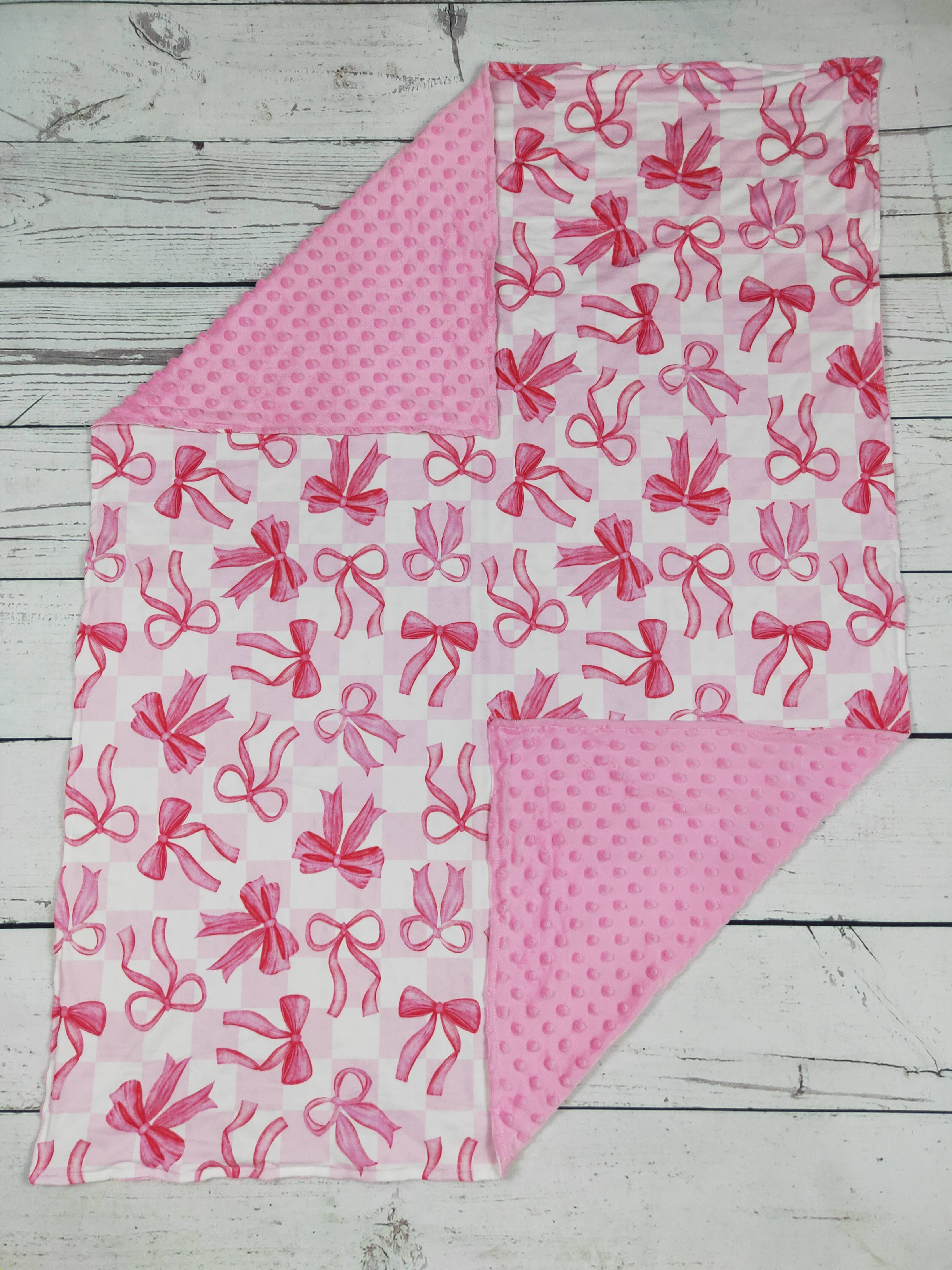 Baby Girl Gingham Bow Printed Blanket