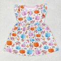 Baby Girls Flutter Sleeve Colorful Pumpkins Knee Length Dresses