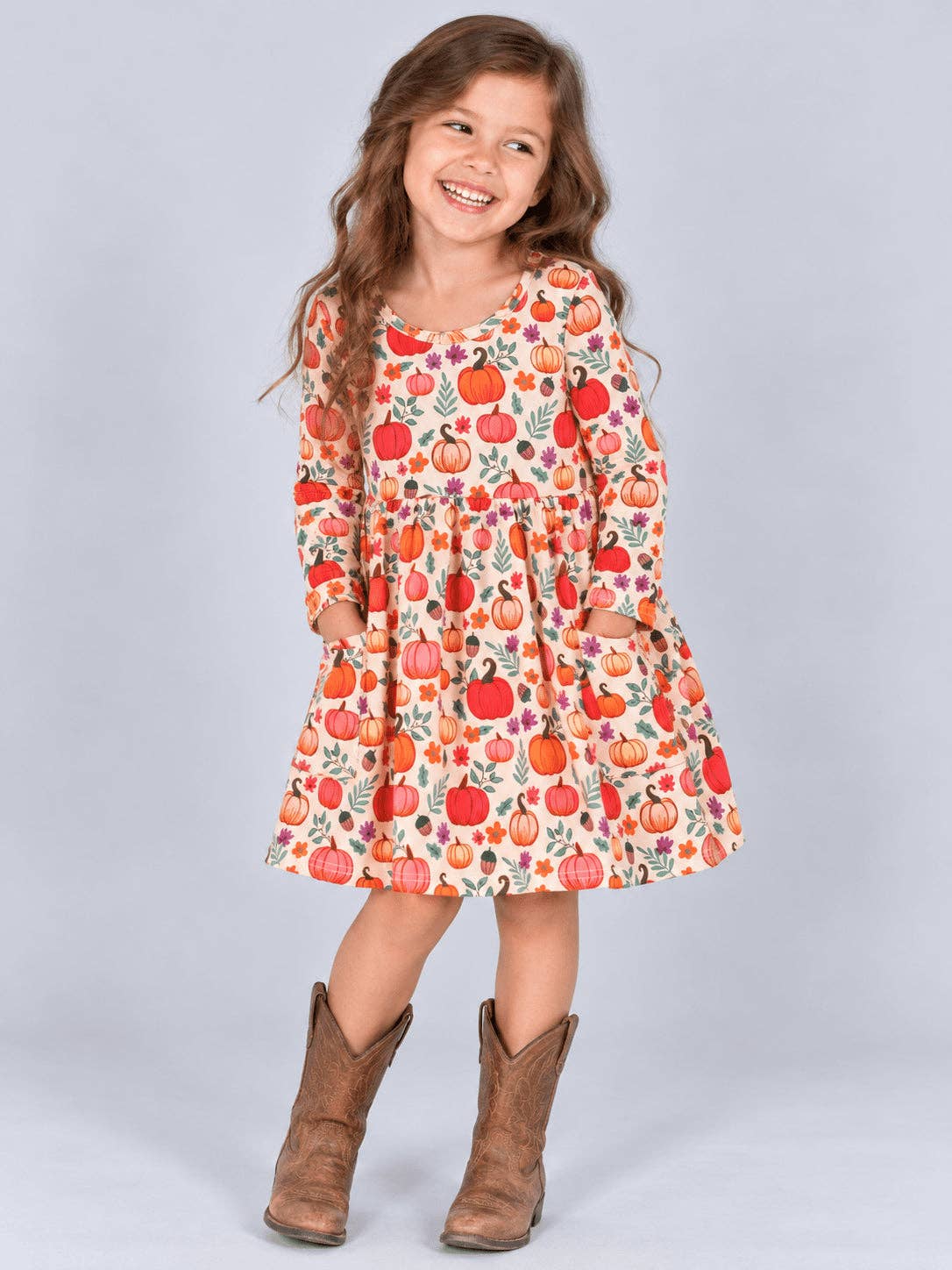 Pink Pumpkin Fall Girls Dress with Pockets
