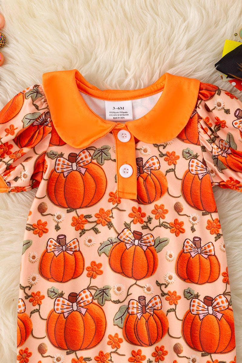 🍁Fall pumpkin printed girls baby bodysuit